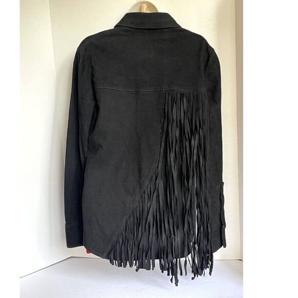 RTA Suede Shirt Jacket Womens Small Black Fringed Leather Snap Front Slim - Picture 4 of 11